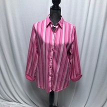Foxcroft Wrinkle Free Blouse Womens 12 Pink Black White Striped Button Up Shirt - £15.66 GBP