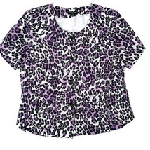 Notations Womens Blouse Size 2X Short Sleeve Button Round Neck Purple Lined - £10.15 GBP