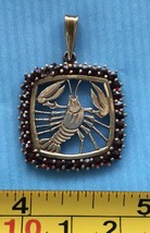 Czech Garnet pyrope red gemstones pendant amulet old lobster..900 silver... - $19.50