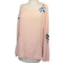 Pink Bell Sleeve Knit Floral Embroidered Sweater Size Medium - £19.39 GBP