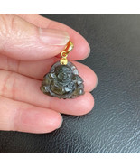 14K Real Solid Gold Natural Sapphire Carving Laughing Buddha Buddhist Pendant Sm - $358.00