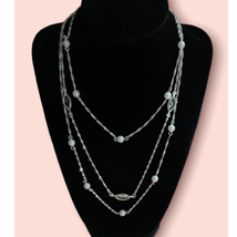 Kenneth Jay Lane 925 Silver, Glass Crystal, &amp; Pearl Three Strand Layer Necklace - £50.55 GBP
