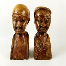 Vintage Haitian Hand Carved Figures Grumpy Man and Women 7&quot; Wooden Folk Art - $53.36