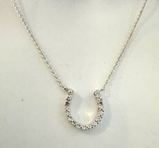 Genuine 925 Sterling Silver Lucky Horseshoe Pendant Necklace Tiny Diamond Chip - £12.90 GBP