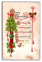 Merry Christmas Albero Candele Bell Decorato Testo Goffrato DB Cartolina Y9 - £3.16 GBP
