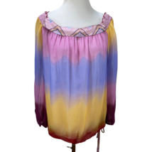 Chelsea Flower Anthropologie Embroidered Chiffon Silk Ombré Top Size L T... - £19.58 GBP