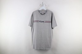 Vintage 90s Reebok Mens XL Faded Spell Out Striped Short Sleeve T-Shirt Gray - $39.55