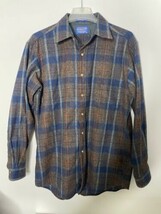 Vintage Pendleton Virgin Wool Button Down Flannel Shirt Medium Brown Blu... - $44.99