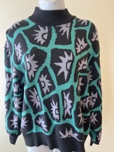 Vtg St. John Separates Mod Print Teal Green Lavender Sweater Small - £65.90 GBP