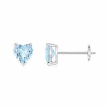 Natural Aquamarine Heart Solitaire Stud Earrings in 14K Gold (Grade-AA , 5MM) - £345.77 GBP