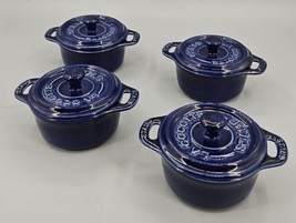 La Cocotte Staub Blue Ceramic Mini Round with Lid 0.25qt Kitchen Chef Ba... - $74.99