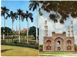 2 Postcards India Akbar&#39;s Mausoleum Sikandra Agra Jama Masjid Mosque Unposted - £3.14 GBP