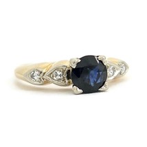 Authenticity Guarantee 
Vintage 1940&#39;s 1950&#39;s Round Blue Sapphire Diamon... - £782.44 GBP
