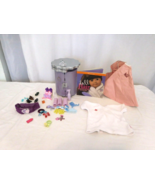 American Girl Salon Center Caddy Purple + White Terry Cloth Cape + Pleas... - £17.14 GBP