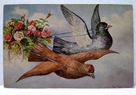 Flying Birds Fantasy Postcard Carry Rose Filled Cart Through Sky 1908 Muller - £15.89 GBP