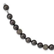 Silver Majestik Rhod-plated 10-11mm Blk Shell Crystal Bracelet QMJB106B - $60.35