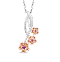 Enchanted Disney 1/2 CT Diamond &amp; Rhodolite Garnet Mulan Silver Pendant Necklace - £146.37 GBP