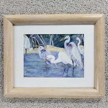 Jeanne Nash Cranes Numbered 6/525 Signed Painting 11.5&quot; Wood Frame Water... - $33.30