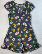 Lulus Romper Womens Small Black Floral 100% Polyester Sleeveless V Neck Back Zip - £10.58 GBP
