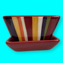 Pampered Chef Striped Condiment Dip Bowl &amp; Cranberry Under Plate Simple Addition - £15.69 GBP