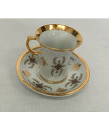 Karlovarsky porcelain cup and saucer set H &amp; C white with gold pattern trim - $34.60