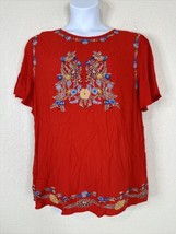 Entro Womens Plus Size 1X Red Floral Embroidered Blouse Short Sleeve - £14.32 GBP