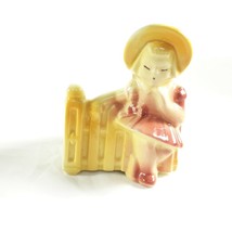 Shawnee Pottery Girl Standing Against Fence Planter Vintage Ceramic Pink Yellow - £14.13 GBP