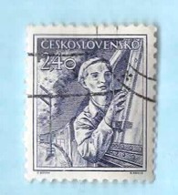 Used Czechoslovakia Postage Stamp (1954) 2,40kc Railroad Engineer - Scott # 656 - £1.53 GBP
