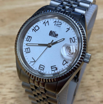 Ollie Men 100m Sapphire Silver Fluted Bezel Analog Quartz Watch~For Part... - $32.29