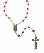 BEAUTIFUL LADY GUADALUPE ROSARY WITH RED GLASS BEADS IN LEAD FREE PEWTER - £23.14 GBP