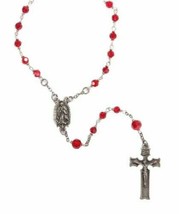 BEAUTIFUL LADY GUADALUPE ROSARY WITH RED GLASS BEADS IN LEAD FREE PEWTER - $28.99