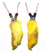 YELLOW RABBIT FOOT NECKLACE w beads suede leather bunny feet jewelry men... - $9.21 CAD