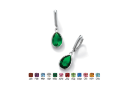 PEAR CUT SIMULATED BIRTHSTONE DROP EARRINGS STERLING SILVER MAY EMERALD - £79.00 GBP
