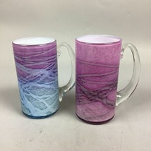 Set Of 2 Pink Purple Swirl Glass Cups - 6.5”H - £13.01 GBP