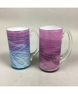 Set Of 2 Pink Purple Swirl Glass Cups - 6.5”H - $16.83