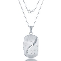 Silver Diamond Cut Flower Designed Rectangular Locket W/chain - £98.26 GBP
