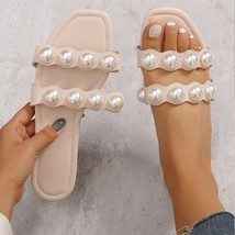 New Flat Women&#39;s Flip Flops Summer Shoes Woman with Pearl Open Toe Large Size La - £22.19 GBP