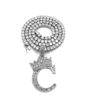 iJewelry2 King and Queen Initial Letter C Pendant Silver-tone CZ Chain Necklace - £48.55 GBP+