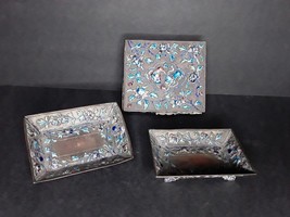Chinese Copper Cloisonné Enamel Box and Trays smoke Set - $288.64