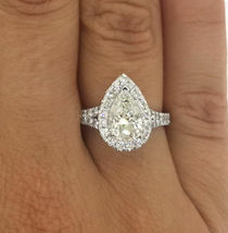 1.95 Ct Engagement Wedding Halo Ring Simulated Diamond 14K White Gold Finish - £60.51 GBP