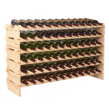 Wine Rack 72 Bottles Holder Stackable Storage 6 Tier Solid Wood Display ... - $89.83