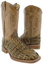 Mens Rustic Sand Cowboy Boots Real Leather Pattern Crocodile Tail Western Square - £87.39 GBP