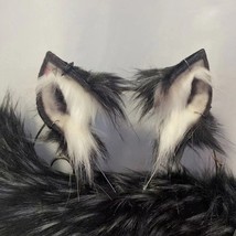 New Black Gray Small Milk Fox Ears Hairhoop Tail Earrings Animal Wolf Cosplay He - £131.57 GBP
