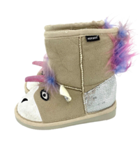 Muk Luks Luna Unicorn Boots Beige Sequin Faux Fur Suede SZ 9 Toddler Girls SH37 - $23.20