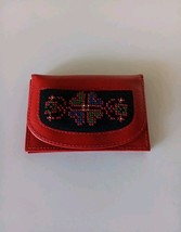 Red Embroidered Pattern Change Purse Wallet Snap Closure Vintage Retro - $254.61 MXN