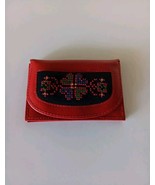 Red Embroidered Pattern Change Purse Wallet Snap Closure Vintage Retro - $254.61 MXN