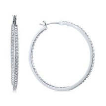 Givenchy Silver Tone Crystal Medium Stone Hoop Earrings - £23.92 GBP