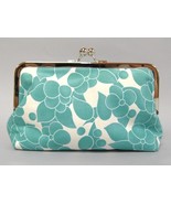 Ava Teal Floral Print Clutch Purse Handmade Handbag Blue Fabric Bag  - $70.00