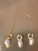 Gold Plated Sterling Silver Necklace,Earrings Set With Natural Freshwater Pearls - £38.82 GBP