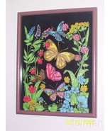 Vintage Fuzzy Poster Butterflies and flowers signed by Carole nicely fra... - £31.47 GBP